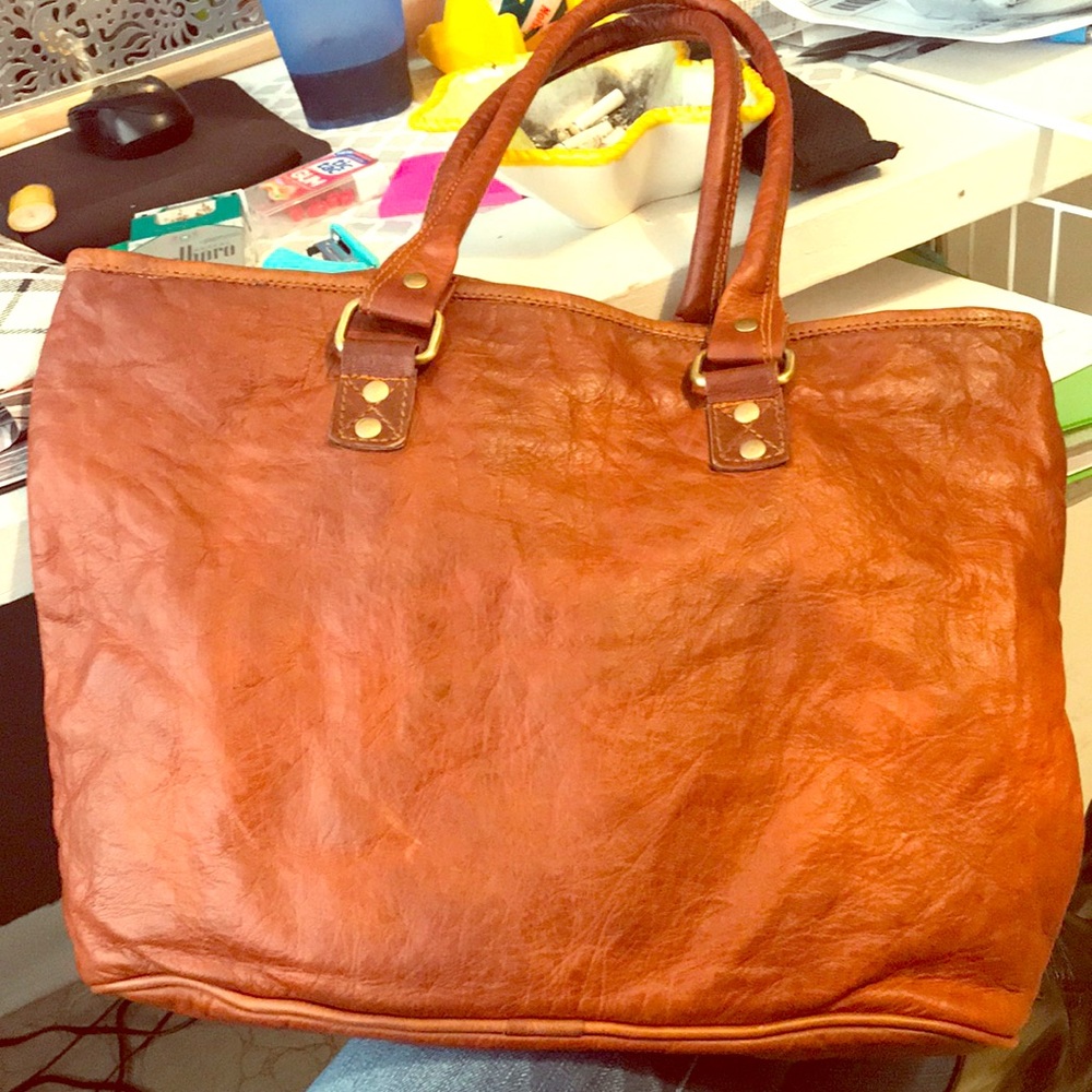 Hand made distressed leather bag from Spain